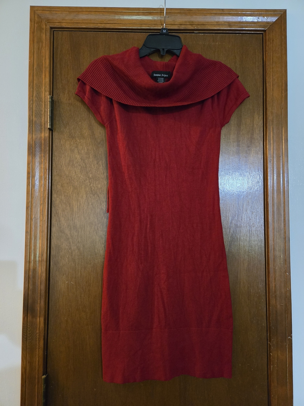 Sweater Project Red Knit Cowl Neck Sweater Dress S